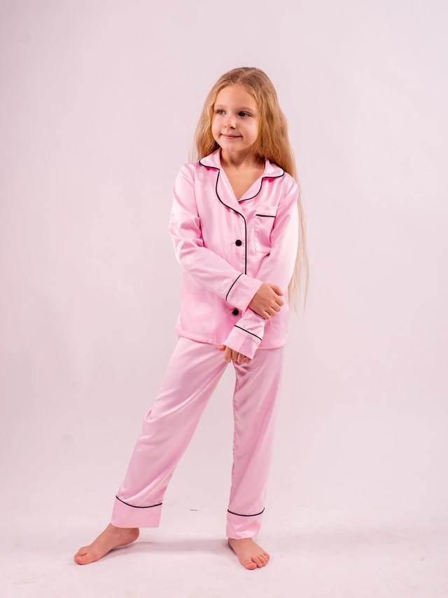 Пижама детская из шелка с брюками и рубашкой на пуговицах "Розовый"